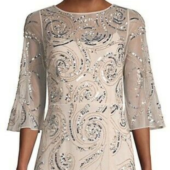 NWT‎ $495 Aidan Mattox 3/4 Sleeve Beaded Column Gown in Champagne [SZ 6 ] - Picture 13 of 16